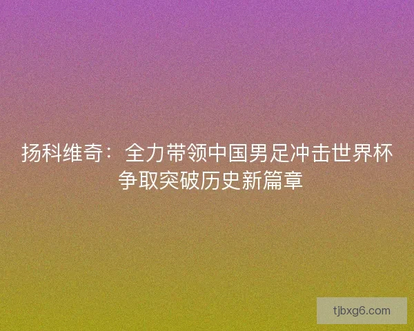 扬科维奇：全力带领中国男足冲击世界杯 争取突破历史新篇章