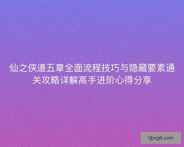 仙之侠道五章全面流程技巧与隐藏要素通关攻略详解高手进阶心得分享